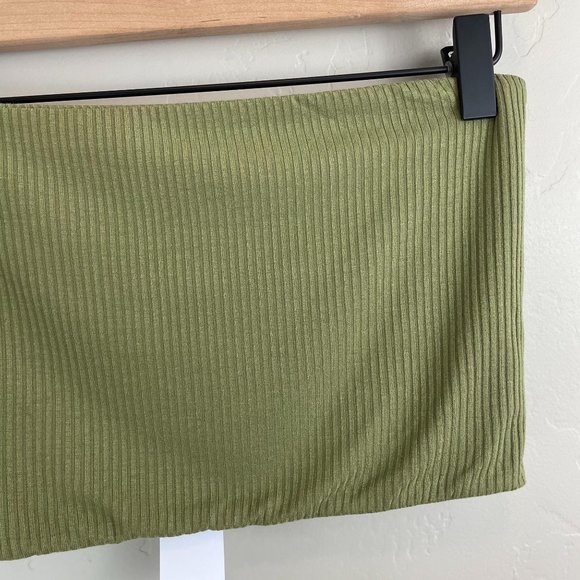 Topshop olive green ribbed lined cropped strapless bandeau tube top 6 or small - Picture 6 of 12